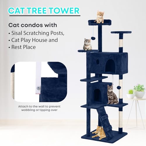 70" Cat Tree Tower (Navy Blue)