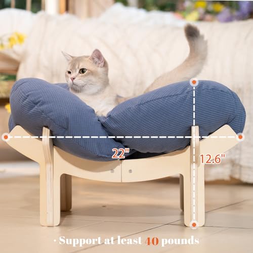 Elevated Cat Bed for Indoor Cats Couch Sofa Flower (Deep Blue)