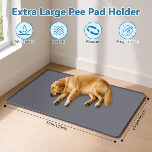 Silicone Dog Pee Pad Holder 51" x 25.6" Potty Training Tray (51“x25.6"-Diamond / Dark Gray)