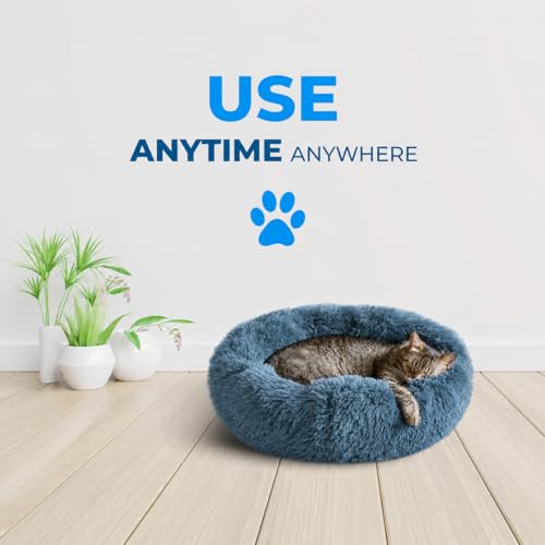 Cat Beds for Indoor Cats (Navy-Grey / 23.00" x 23.00" x 7.00")