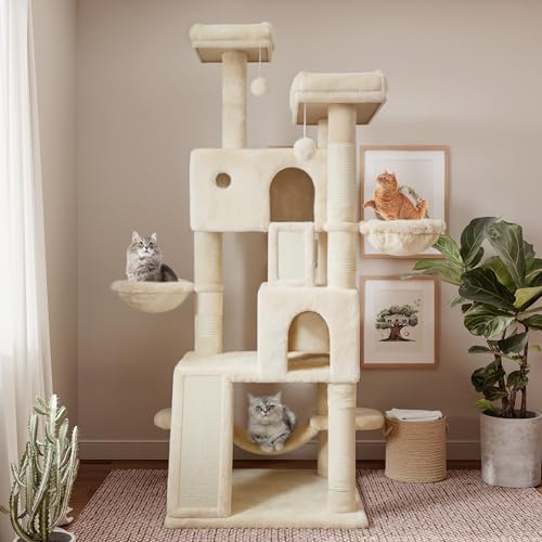 65in Larger Cat Tree Tower Condo for Indoor Kitties (Beige)