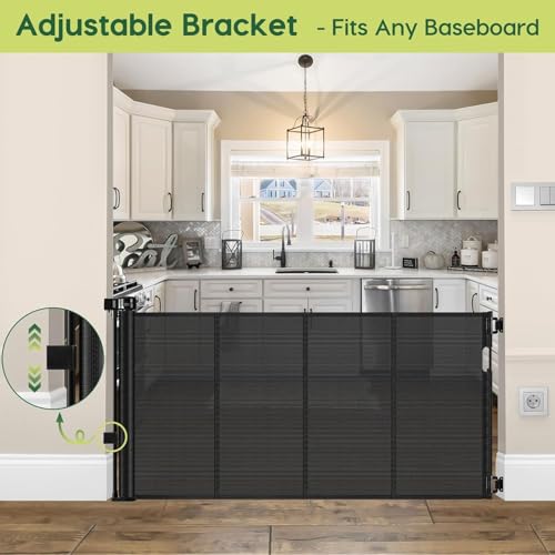 2 Pack Reinforced 55" Wide Retractable Baby Gates with Reinforced Strips (Black / 2 Pack - 33" Tall x 55" Wide (With Reinforced Bar))