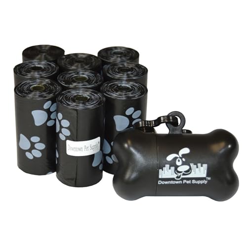 Poop Bags for Dogs with Dispenser (180 Count (Pack of 1) / Black with Paw Prints)