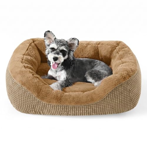 Small Dog Bed Washable Orthopedic Calming Warming Durable Pet Bed with Anti (S (20"x19"x6") / Brown)