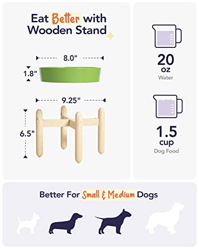 Ceramic Slow Feeder Dog Bowls Elevated for Small and Medium Breed (Clover Green+Stand / M-1.5 Cups)
