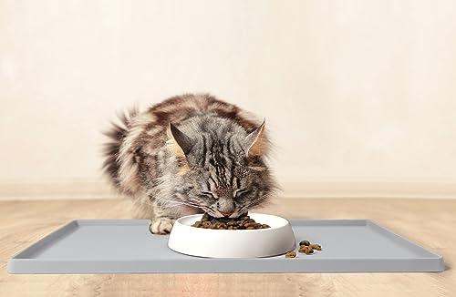 Premium Cat Food Mat (S: 19" x 11" / Silver)