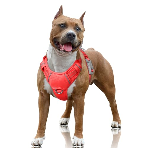 No Pull Dog Harness Large Reflective Dog Harness with Front Clip and Easy Control Handle for Walking Training Running with ID tag Pocket (Red / Large)