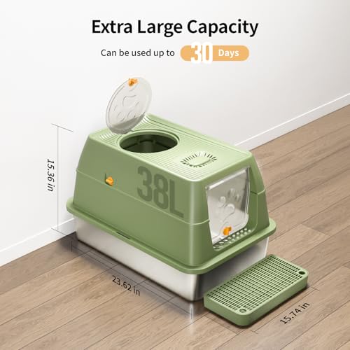 Stainless Steel Cat Litter Box with Removable Lid (Green)