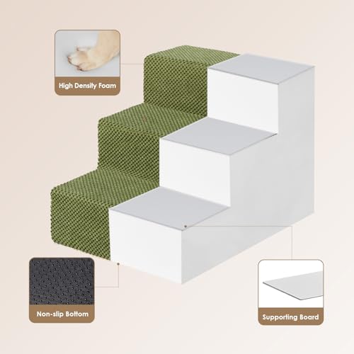 Dog Stairs for Small Dogs 13.5" H (Olive Green / Standard 15" x 18" x 13.5")
