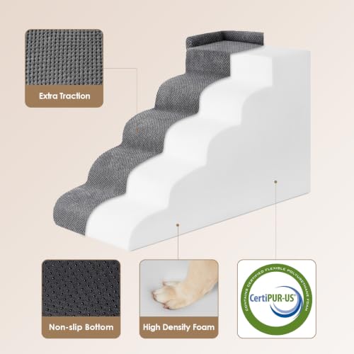 5 Step Curved Dog Stairs for High Beds 20.7" H (Grey / 35.4"l X 15.7"w X 22.7"h)