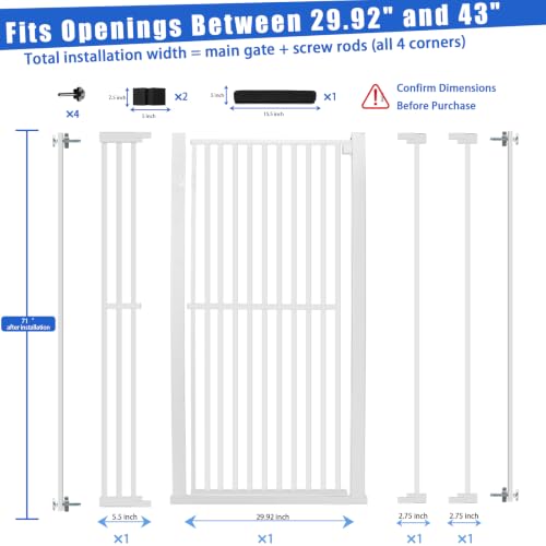 71 Inch Extra Tall Pet Gate for Cats (White / 29.5-43"wide)