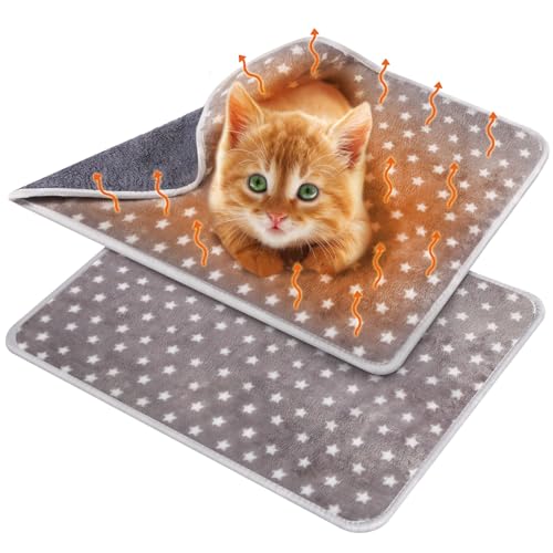 2 Pcs Large Self Warming Cat Pad Self Heating Cat Mat Bed Dog Crate Pet Blankets Thermal Heated Bed Mat for Outdoor Indoor Newborn Kittens Puppies Dog (24 x 18)