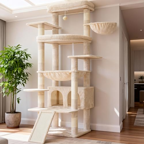 Tall Cat Tree for Large Cat (Beige / 80 inch)