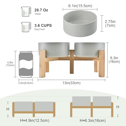 Elevated Dog Bowls Ceramic (6.1 in - 3.6 cups / Grey)