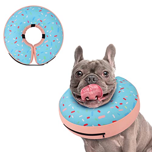 Inflatable Dog Cone Collar for Large Medium Small Dogs (Donut Blue / M(Neck 9"-12.5"))