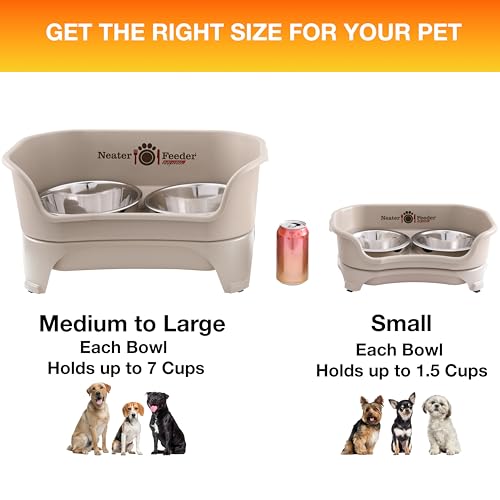 Express Mess Proof Dog Bowls Elevated for Small Breeds Under 15 Lb (Small w/ Standard Bowls / Almond)