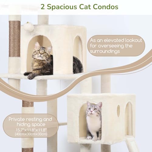 F70 Pro Heavy Duty Cat Tree Tower for Indoor Cats Large Adult (70inch / Beige)