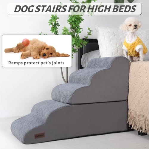 Dog Stairs and Ramp for High Bed (Grey / Split Design 5-Step 22.8"H)