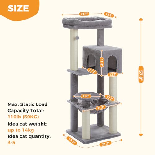 57.8" Heavy Duty Cat Tree for Maine Coon (Grey / 57.8in)