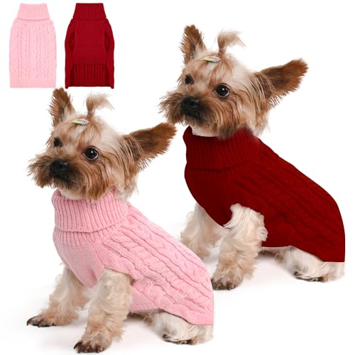 Dog Sweater 2 Pack for Small Dogs (Pink & Red / Small)