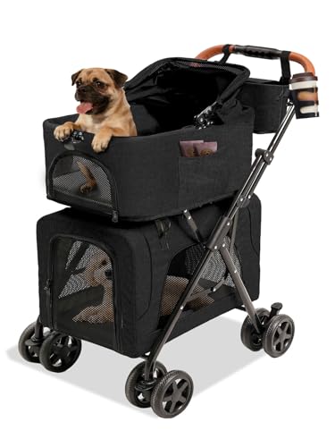 Pet Stroller for Dogs and Cats (Double-Black)