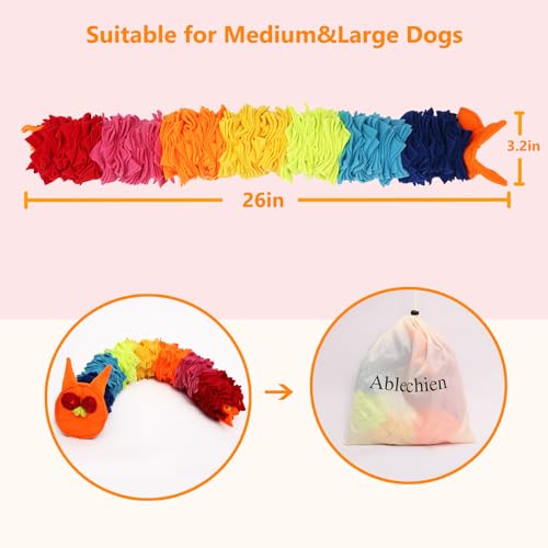 Snuffle Ball Rainbow Snuffle Snake Puzzle Toy for Dogs Puppy Treat Dispensing Toys Foraging Snuffle Mat Interactive Slow Feeder Dog Toys for Any Size (Rainbow Snack / Medium)