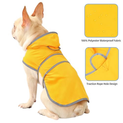 Dog Raincoat Waterproof Dog Rain Jacket with Hood (Yellow / Medium)