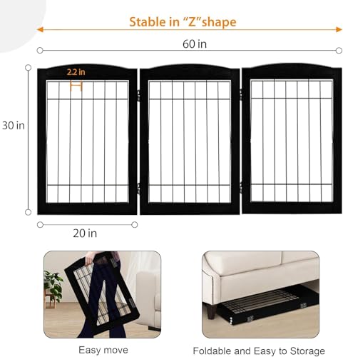 3 Panel Freestanding Wooden Dog Gate (30"Height-3 Panel / Black)