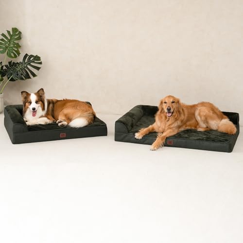 Large Dog Bed Memory Foam for Crate (Dark Green / 35.0"L x 22.0"W x 6"Th)