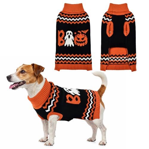 Halloween Dog Stripe Sweater Cute Pumpkin Ghost Pattern Pet Knitwear Clothes Festival Boo Letters Outfits Halloween Costume for Small Middle Large Dogs M (Medium)