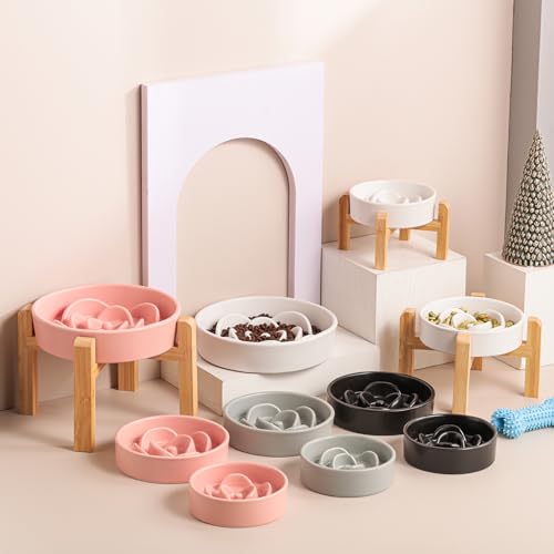 Grey Ceramic Dog Bowl Slow Feeder for Medium and Large Breed (8.26 In Grey Slow Feeder Bowl / Grey)