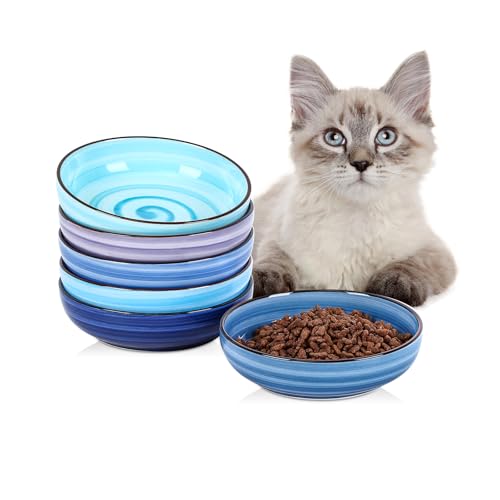 Ceramic Cat Bowls Set of 6 (5.6 Inch, Set of 6 / Gradient Blue)