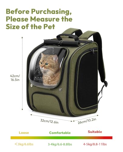Cat Backpack Carrier (reen / 12.6"L x 10.2"W x 16.5"H)