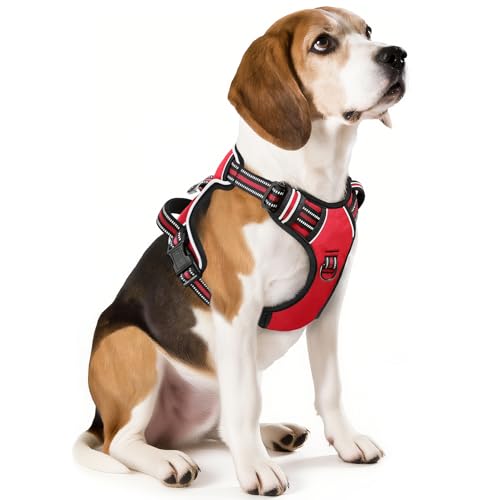 Dog Harness Reflective Front Clip Vest with Control Handle (M / Red)