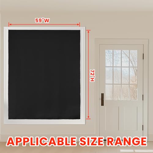 100% Blackout Shades Window Cover Self Adhesive Curtains Sticky Curtain Portable Easy Open Black Out Curtains for Bedroom Living Room No Drilling (Black/ Thickened / 59"W x 72"L (Pack of 1))