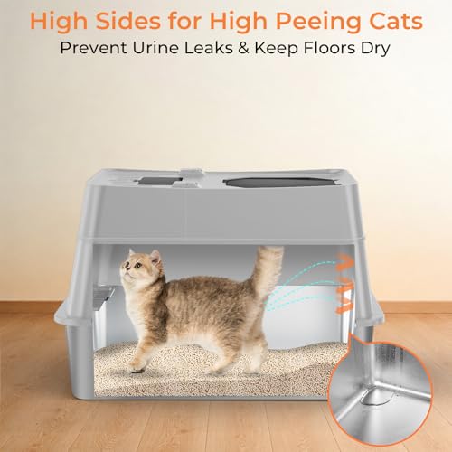 XL Stainless Steel Cat Litter Box with 110° Flip (Glacier Gray / X-Large)