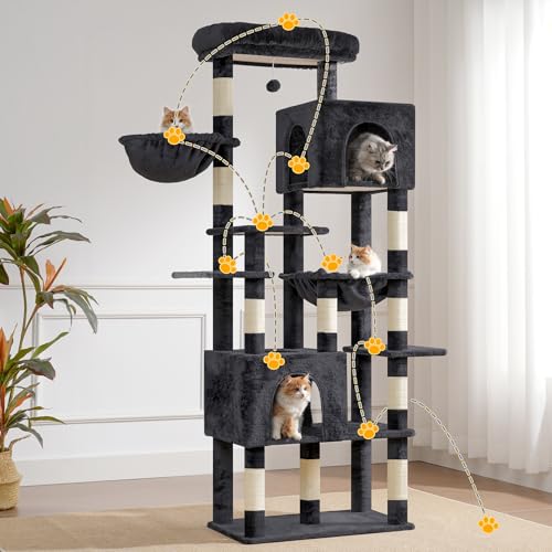 Cat Tree, 76-Inch Tall Heavy Duty Cat Tower for Big Cats HCT039G (Smoky Gray / 76.8 inch)