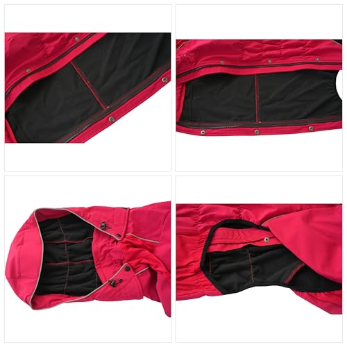 Fleece Lined Dog Raincoat with Removable Hood (Red-Fleeced / M (Back 14"))