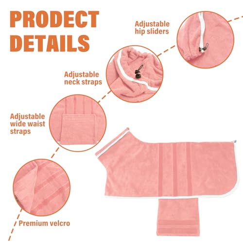 Dog Bathrobe Towel Dog Drying Coat Microfiber Absorbent Fast Drying Robes (Pink / X-Large)