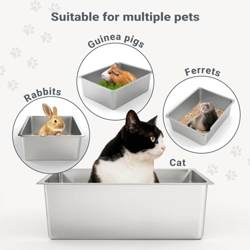 Small Stainless Steel Cat Litter Box Low Entry (15.6" L x 11.6" W x 3.9" H)