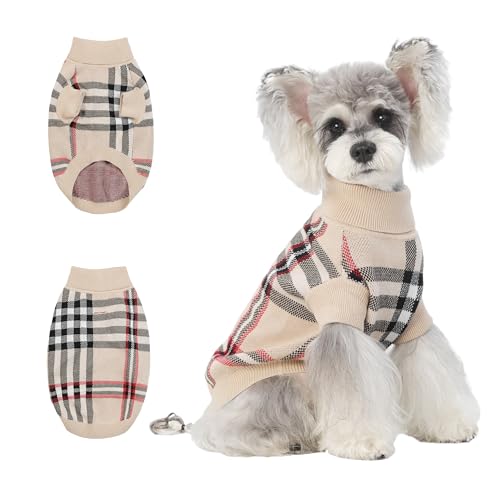 Small Medium Dog Sweater (Grid Apricot / Medium)