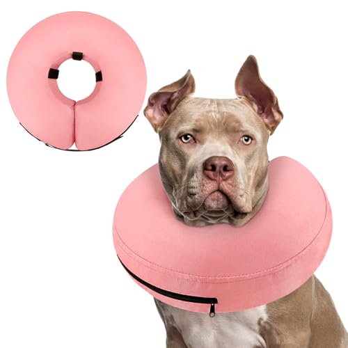 Inflatable Dog Cone Collar Alternative After Surgery (Solid Pink / XXL(Neck 18.5"-23.5"))