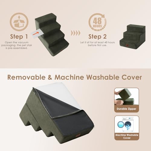 Dog Stairs for Small Dogs 13.5" H (Military Green / Standard 15" x 18" x 13.5")