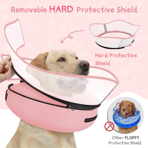 Raised Inflatable Dog Cone Collar to Stop Licking (Solid Pink / XXL(Neck 18.5"-23.5"))