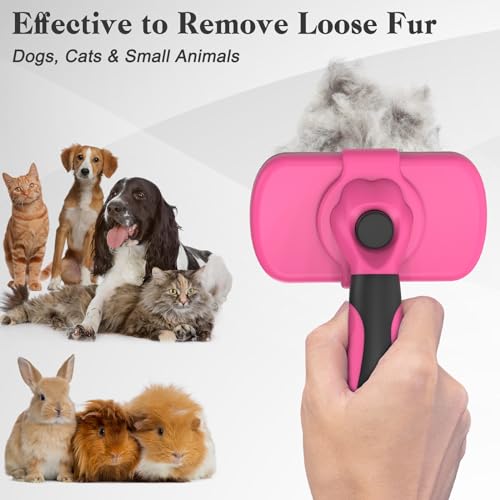 Self Cleaning Slicker Brush for Dogs & Cats (Pink)