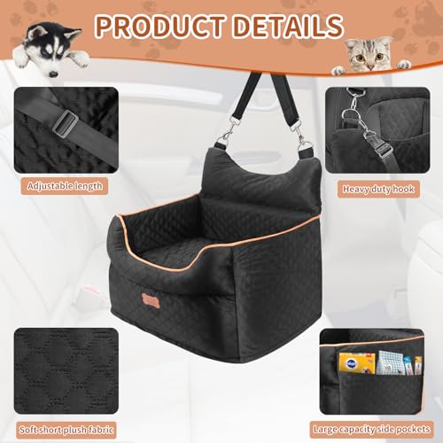 Dog Car Seat for Small Dogs Up to 25 lbs with 6 (Black)