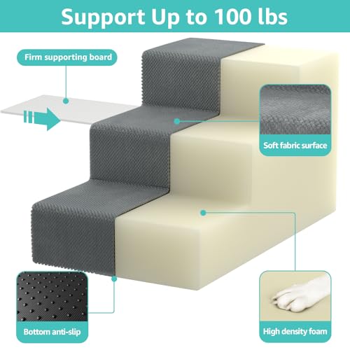 Large Dog Stairs for High Beds (Grey / 3 Steps (18" High))
