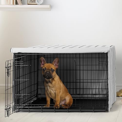 30in. Small Medium Dog Crate Cover (White and Grey Stripe / 30.0"L x 19.5"W x 21.0"H)