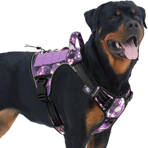 Dog Harness for Large Dogs (Camo - Purple Camo / L(Neck:18-29",Chest:24-37"),45-80 lbs)