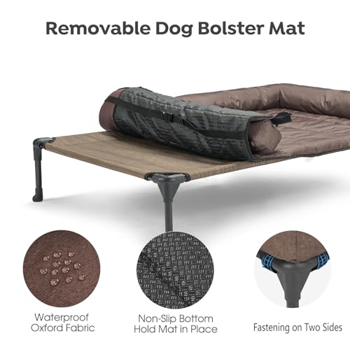 Outdoor Elevated Dog Bed with Waterproof Bolster Cushion (Brown / 32.0"L x 25.0"W x 7.0"Th)